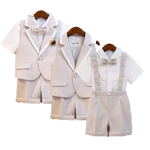 LYMAYTER Baby Toddler Formal Suit Short Top Shorts Summer Wedding Outfit Set Boy 1-11 Years
