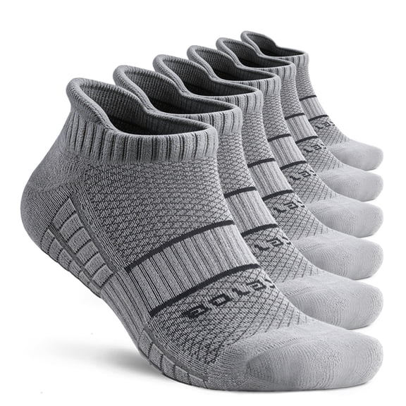 Mqamex Men's Athletic Ankle Socks 6 Pairs, Cushioned Cotton Blend Running Gym Socks with Arch Support