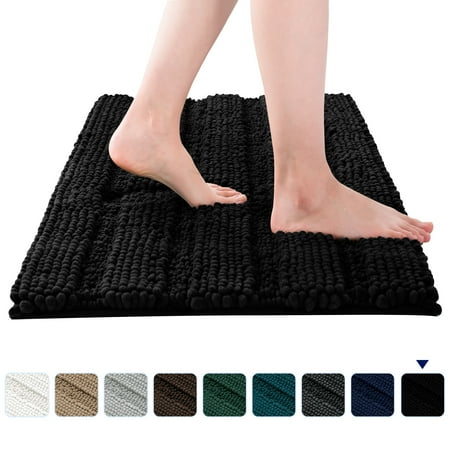 Subrtex Soft 2-piece Luxury Chenille Striped Bathroom Rug, Black, (16" x 24"+ 20" x 32"), S+M Combination