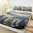 thumbnail image 3 of Homewish Natural Botanical Twin Sheet Sets,Pine Tree Twin Fitted Sheet,Beige Green Flat Sheet For Adults,Luxury Bedroom Decor,3-Piece, 3 of 7