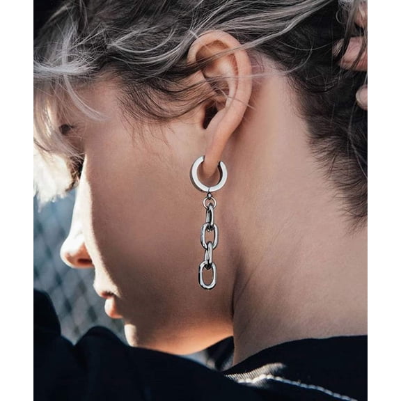 Stainless Steel Link Chain Hoop Earrings Chunky Geometric Drop Earrings for Women Men