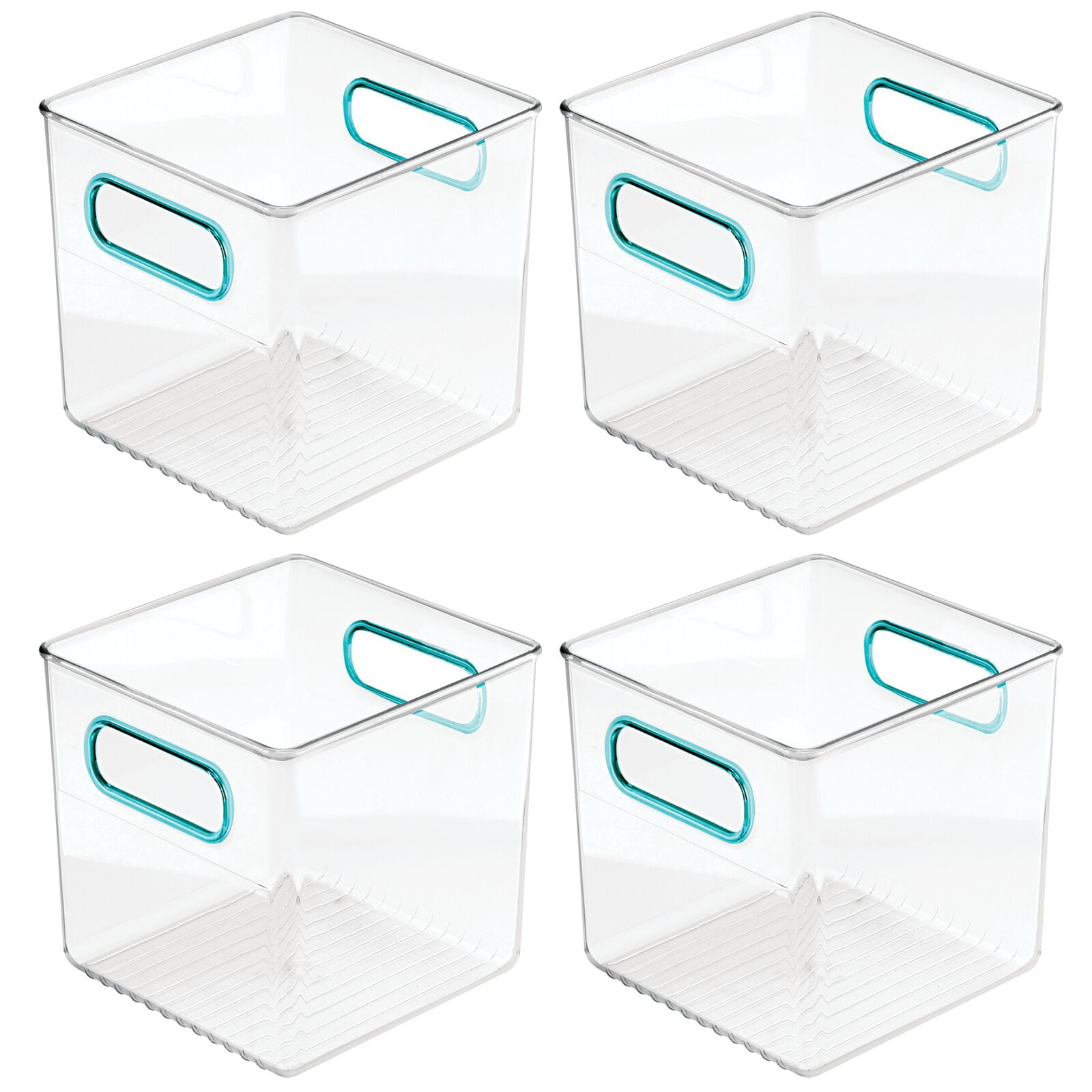 mDesign Plastic Kitchen Pantry Food Storage Bin with Handles Clear/Blue 4 Pack 