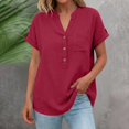 thumbnail image 4 of UQJfacai Womens V Neck T-Shirt Summer Cotton Linen Short Sleeve Tops Beach Vacation Clothes Casual Henley Tee Shirts with Pocket S-2XL, 4 of 9