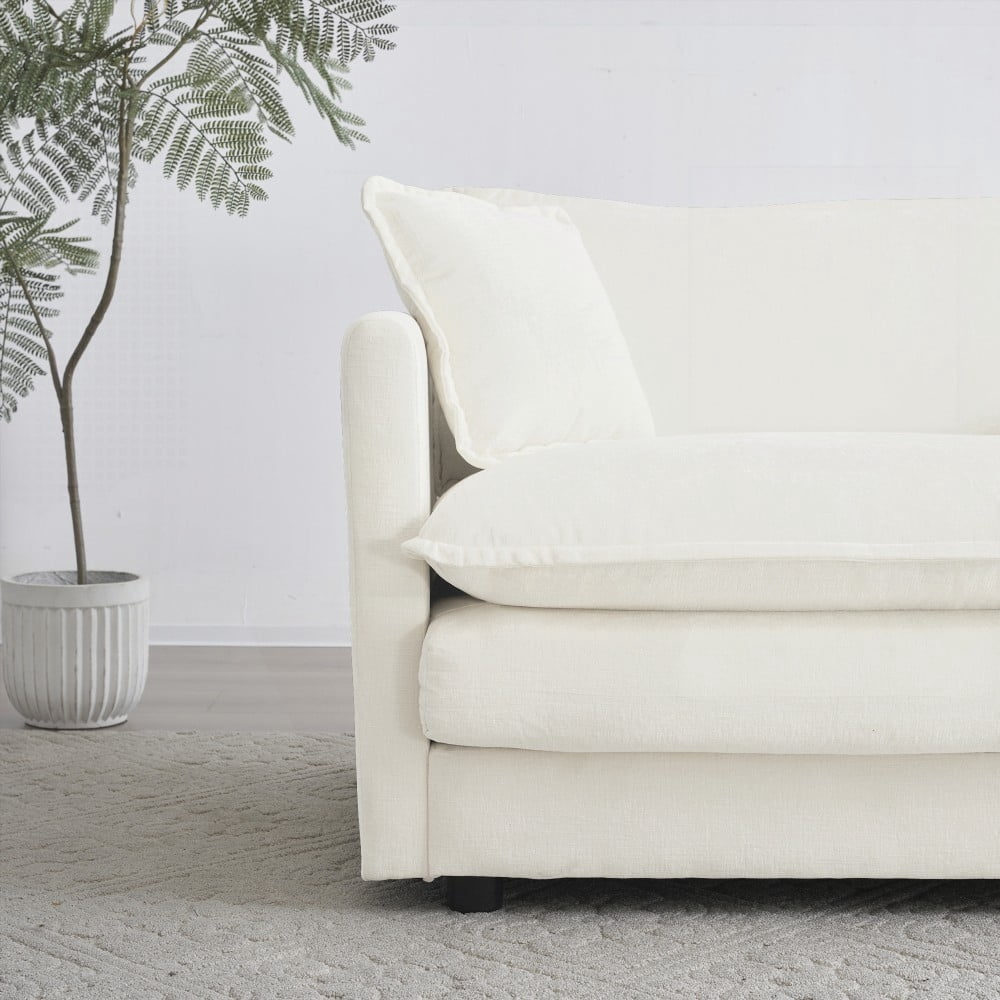 Modern White Chenille 2-Seat Loveseat Sofa with Deep Seat for Living Room