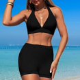 thumbnail image 5 of UTSJKR Womens Two Piece Bikini Sets Halter Bikini Top Tie Back Padded Bathing Suit Push Up Swimsuit Top with High Waisted Bathing Suit Bottoms Black 4-6, 5 of 7