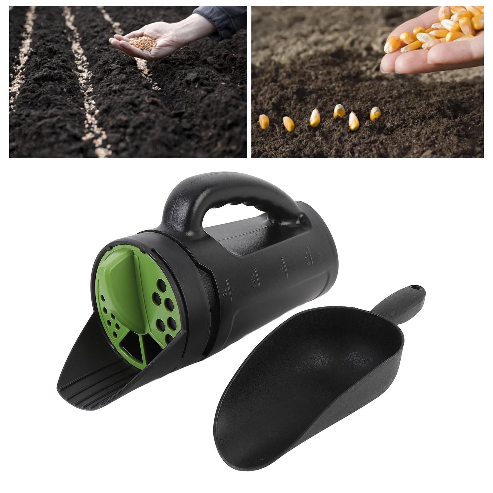 Suodoka 80‑Ounce Manual Handheld Spreader – 3‑Adjustable Openings for Grain, Manure, Salt & Snow Removal