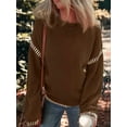 thumbnail image 4 of Sweaters for Women Solid Crewneck Loose Fit Long Sleeve Contrast Cable Knit Pullover Sweater Jumper Tops Brown M, 4 of 5