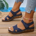 thumbnail image 7 of Womens Wedge Sandals Low Heel Dressy Sandals Elastic Ankle Strap Rhinestone Summer Comfortable Shoe Dark Blue 7.5, 7 of 7