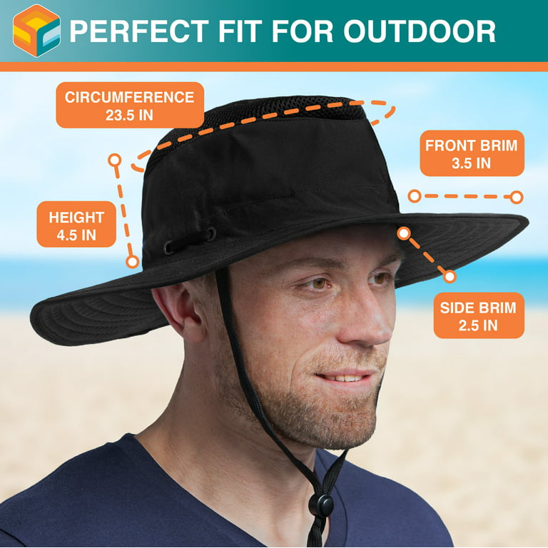 Sun Cube Sun Hat for Men, Women Wide Brim Safari Hat, Hiking Hat UV Sun Protection, Bucket Boonie Hat (Black)