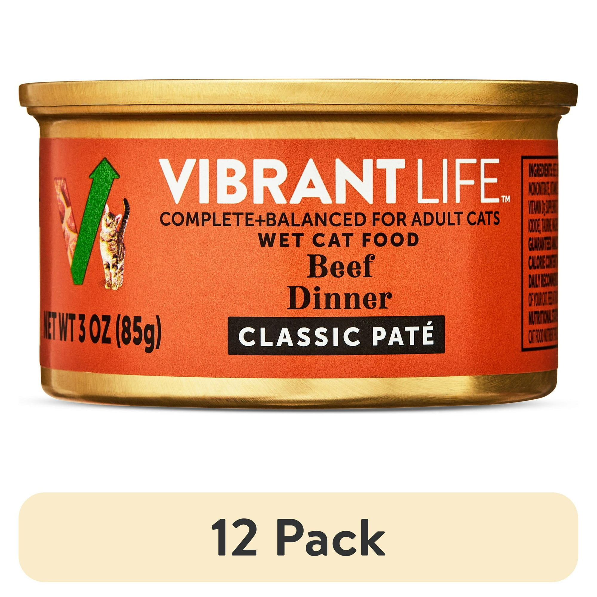 (12 pack) Vibrant Life Beef Dinner Classic Pate Wet Cat Food, Grain-Free, 3 oz Can