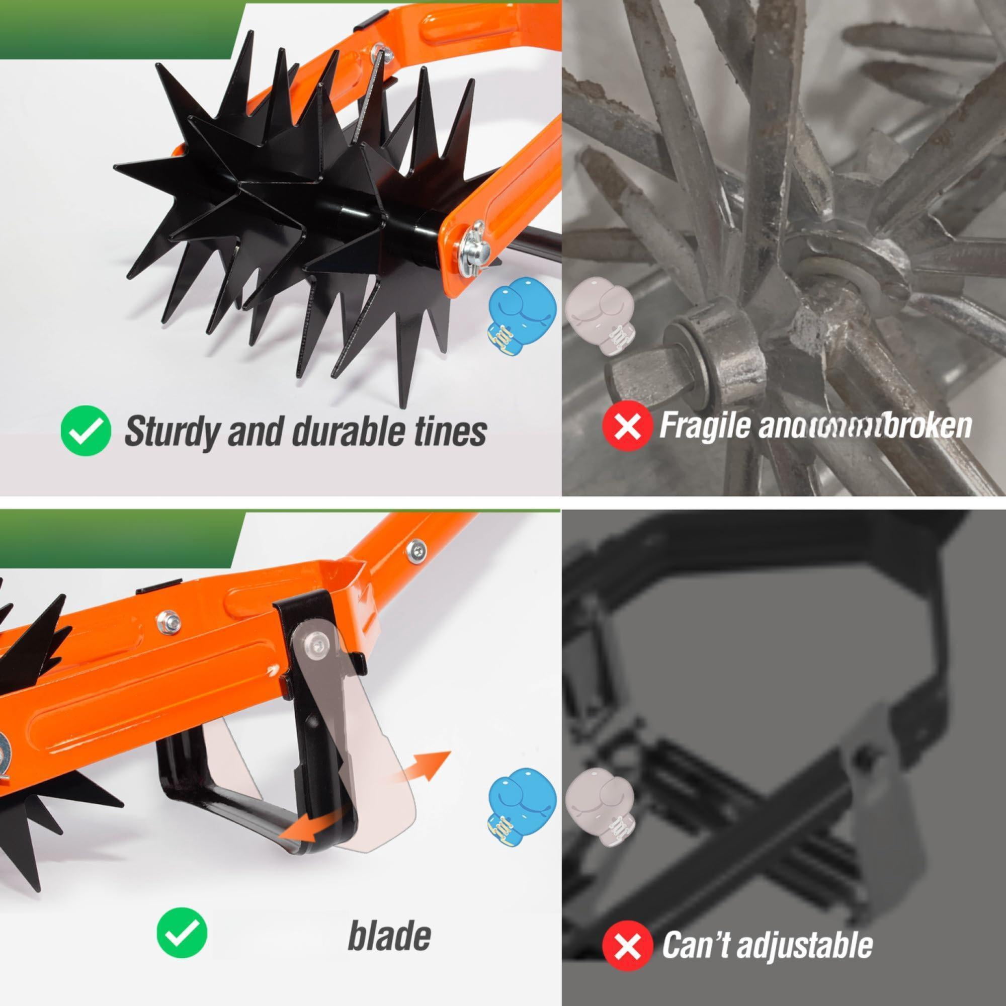 Rotary Cultivator Garden Tool  Adjustable Long Handle Hand Tiller With Star-shaped Rolling Tines 2-in-1 Weeder & Soil Aerator For Lawn Care Reseeding Grass Mixing Manual Yard
