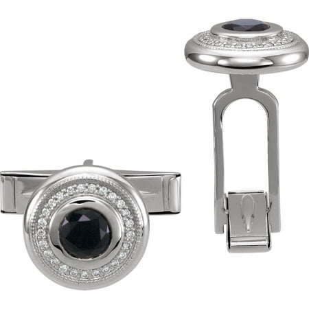 - 14k White Gold Men Gents Onyx & Diamond Cuff Links