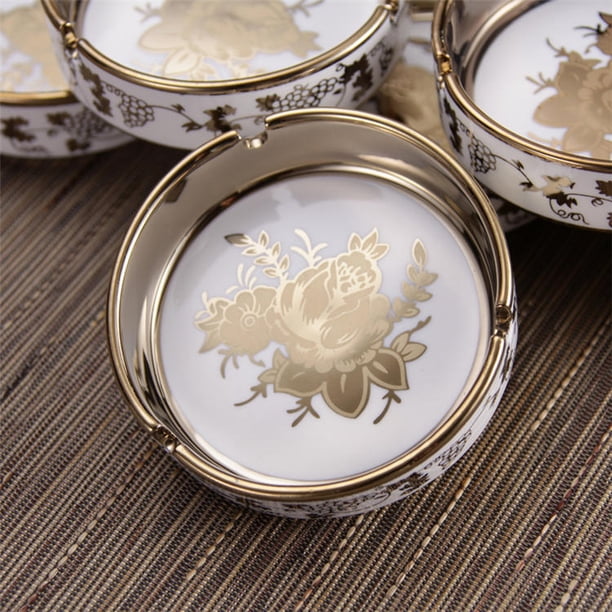 Cenicero de mesa con revestimiento de titanio de cerámica, cenicero de cigarrillos para uso en interiores o exteriores, cenicero de escritorio para fumar para la decoración de la oficina en el ho