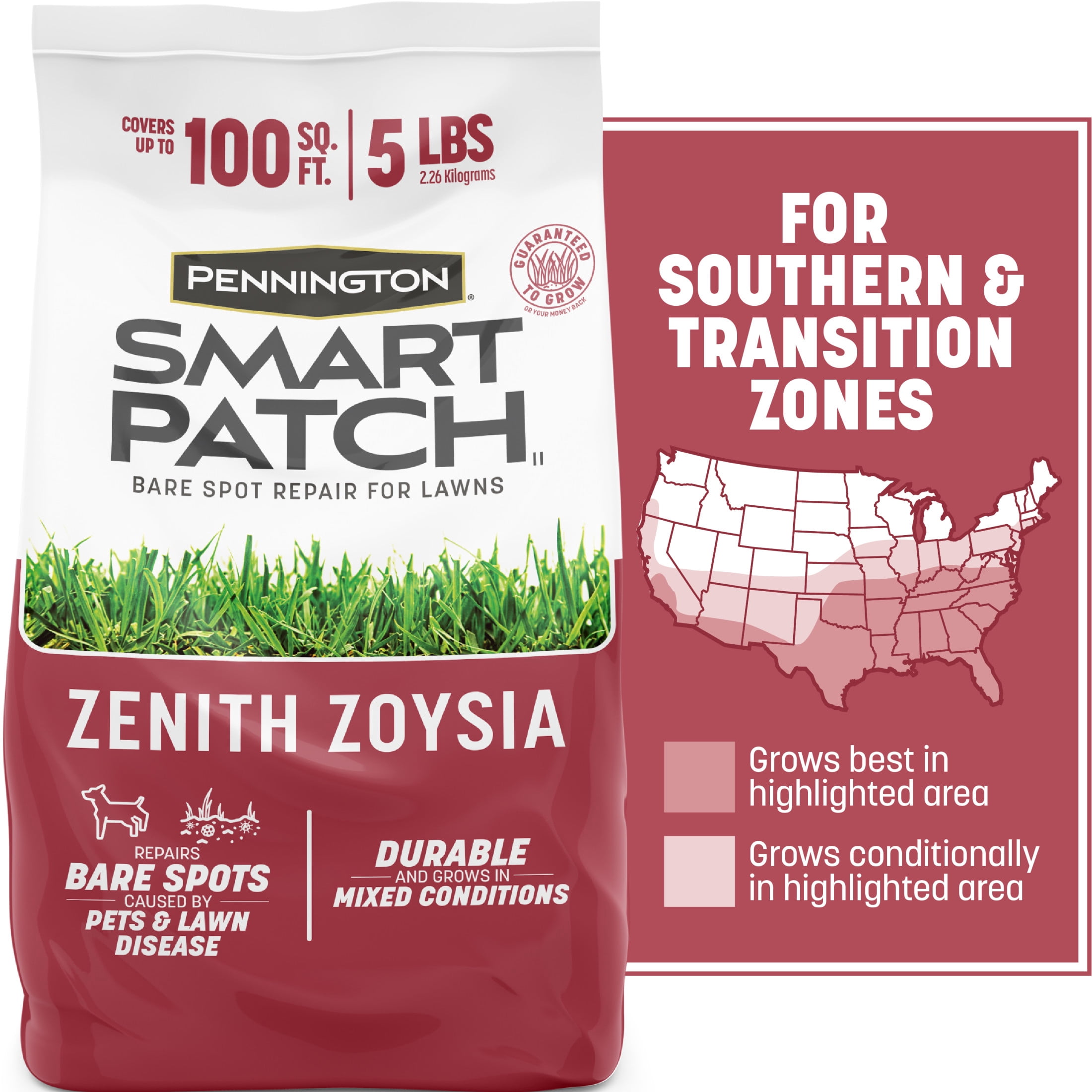 (2 pack) Pennington Smart Patch Zoysia Grass Seeds for Lawn, Full Sun, 5 lb New Bag