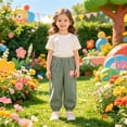 thumbnail image 2 of LYHaoo Lightweight Summer Girls Pants With Embroidered Breathable Wide Leg Kids Trousers For Play School Pants for Girls(Green), 2 of 6