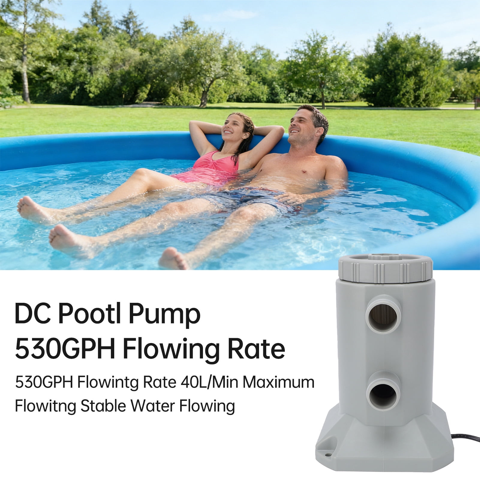 Quiet DC Pool Filter For Inflatable Pools Above Ground Pool Filter Pump Complete Kit with Hose Long Lasting Sealed Resilience Design for Small to Medium Pools