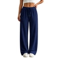 thumbnail image 2 of Nestiefly Baggy Sweatpants for Women Fleece Wide Leg Low Rise Drawstring Pants Elastic Waist Fall Winter Joggers Sweat Shirts Navy M, 2 of 10