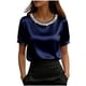 thumbnail image 3 of TaTaai Women's Office Casual Top Short Sleeve Round Neck Pearl Accent Solid Color Summer Blouse Professional Loose Fit Shirt Gift, 3 of 5