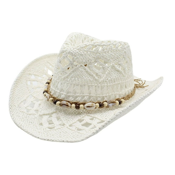 Sun Hat for Women High Ponytail UV Bucket Hat for Beach Days Women Men Summer Western Cowboy Hat Shapeable Straw Hat Hollowed Out Sun Hat