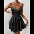thumbnail image 4 of Vestido de Satén con Tirantes Finos para Mujer, Sin Mangas, Escote Bajo, Espalda Descubierta, Mono Corto de Fiesta, Minivestido Veraniego. Negro XS, 4 of 10