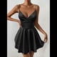 thumbnail image 4 of Vestido de Satén con Tirantes Finos para Mujer, Sin Mangas, Escote Bajo, Espalda Descubierta, Mono Corto de Fiesta, Minivestido Veraniego. Negro XS, 4 of 10