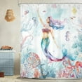 thumbnail image 2 of Mermaid Shower Curtain 72Wx72H Inch Coastal Nautical Ocean Sea Fish Octopus Tropical Coral Plant Kids Underwater Jellyfish with 12 Plastic Hooks Fabric Waterproof Toilet Accessories Decor, 2 of 6