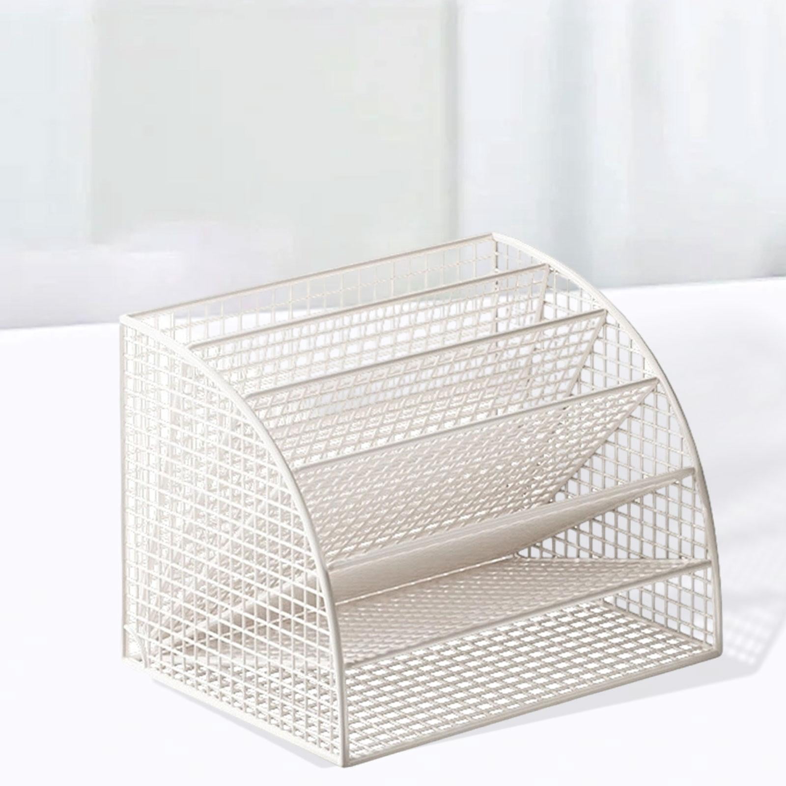 File Organizer Desktop Holder Storage Rack Fan Shaped 6 Compartments for Home Office Desks Organization