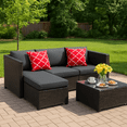 thumbnail image 3 of Patio Furniture Set, Aiho 5 Pieces Wicker Outdoor Sectional Sofa with Glass Coffee Table & Soft Cushions for Patio, Backyard, Gray, 3 of 11