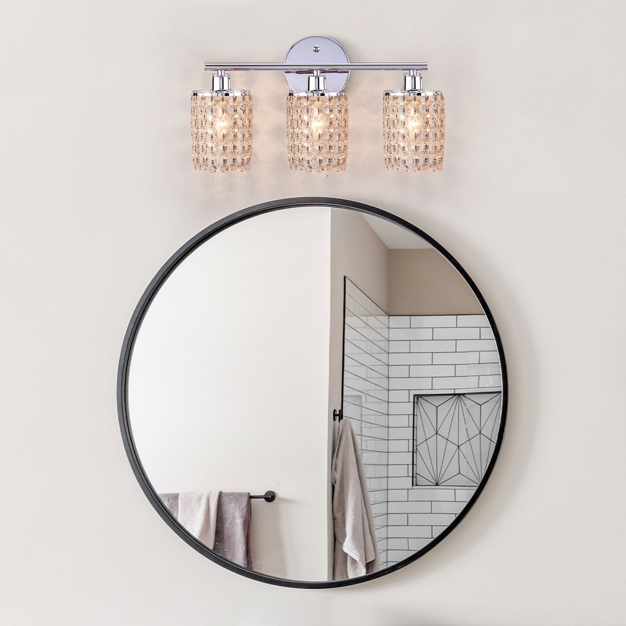 Bestco Crystal Wall Mount Vanity Light 3 Bulb Wall Sconce w Chrome