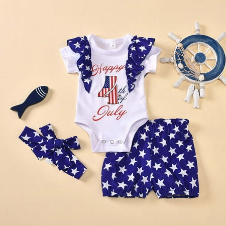 

Leutsin Baby Outfits Bodysuit Stars Shorts Newborn Independance Day Girl Clothes Set