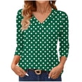 thumbnail image 2 of Women 3/4 Length Sleeve Tops Plus Size Fall Fashion Trendy Casual Peplum Going Out Tops Cute Polka Dots Printed Tunic Shirts V Neck Blouses Fall Fashion Clothing, 2 of 6