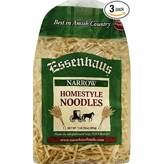 Essenhaus Homestyle Narrow Noodles Made the Old Fashioned Way, 3-Pack 16 oz.(455g) Bags