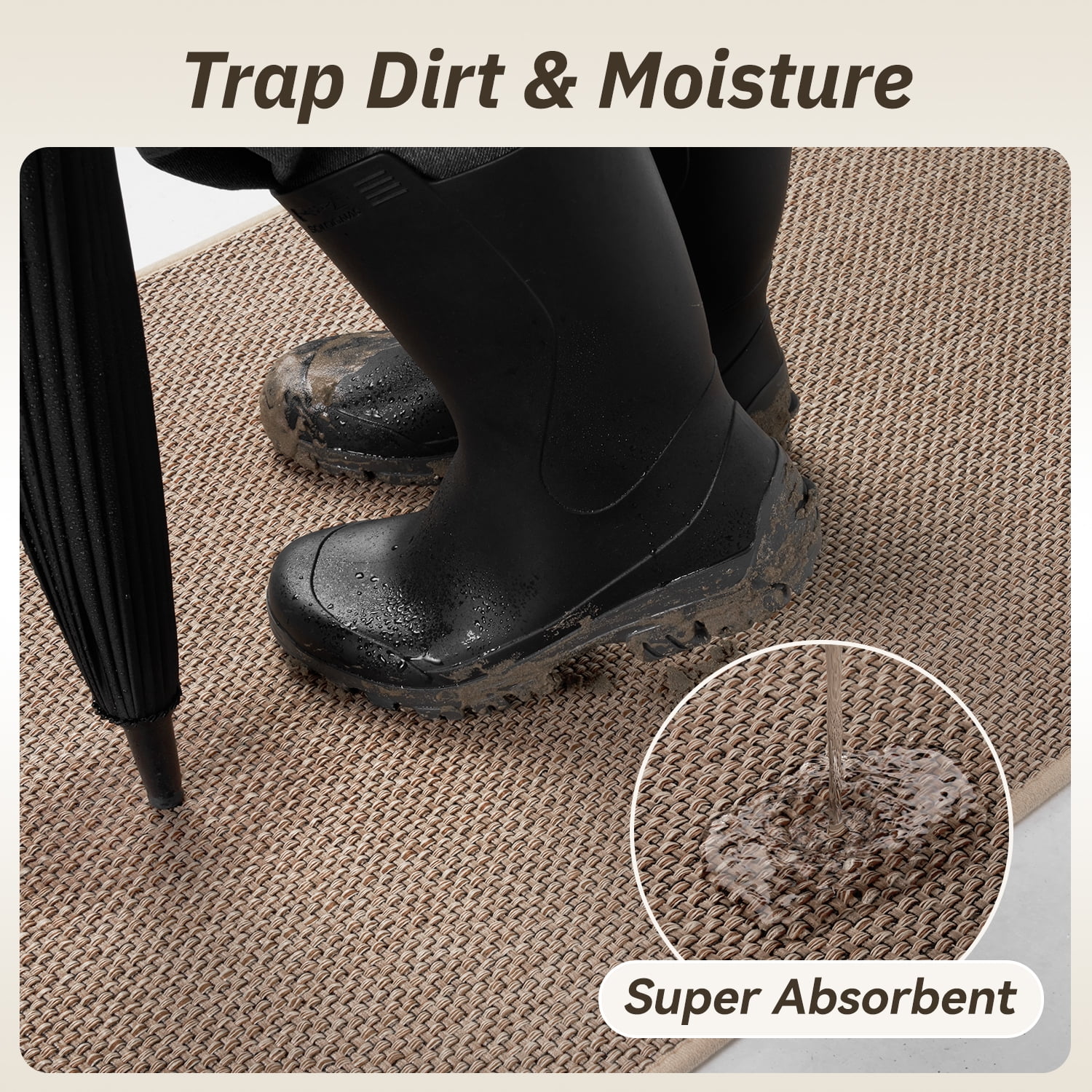 FEELHOME Door Mats for Inside 24"x35" Non Slip Rubber Welcome Mat for Inside Low-Profile Dirt Trapper Indoor Door Mats for Entryway Absorbent Washable Entry Rug Floor Mats Woven Braided Beige