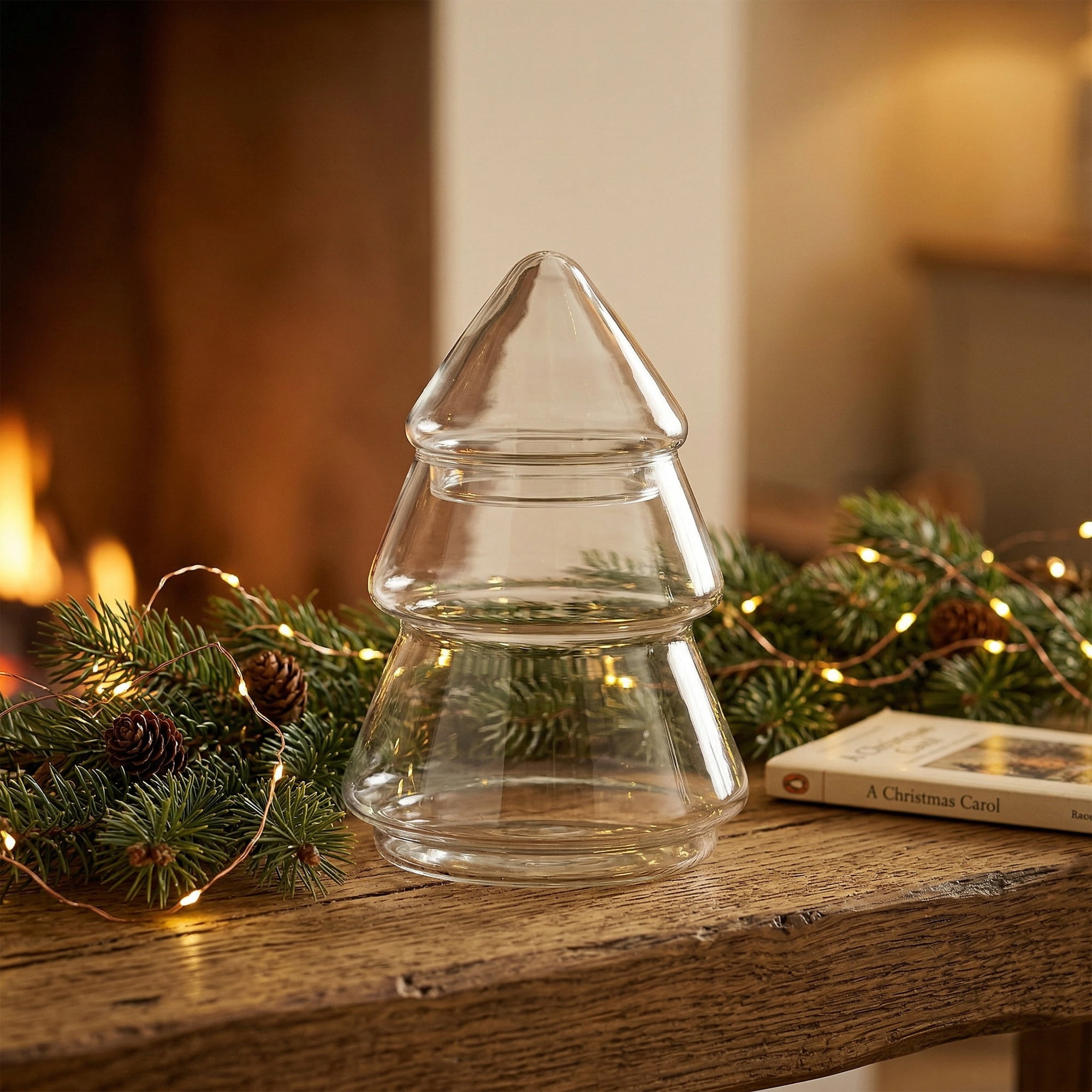 Unique Bargains Christmas Tree Glass Storage Jar With Lid Clear 3.9" x 3.9" x 7.1"