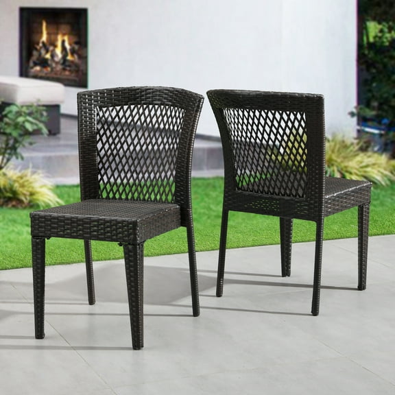 Patio Seating Outdoor Dining Chairs Set of 2, Stackable Chairs with UV-Resistant PE Rattan and Steel Frame, for Patio, Garden, Balcony, Supports 400lbs,Outdoor Seating