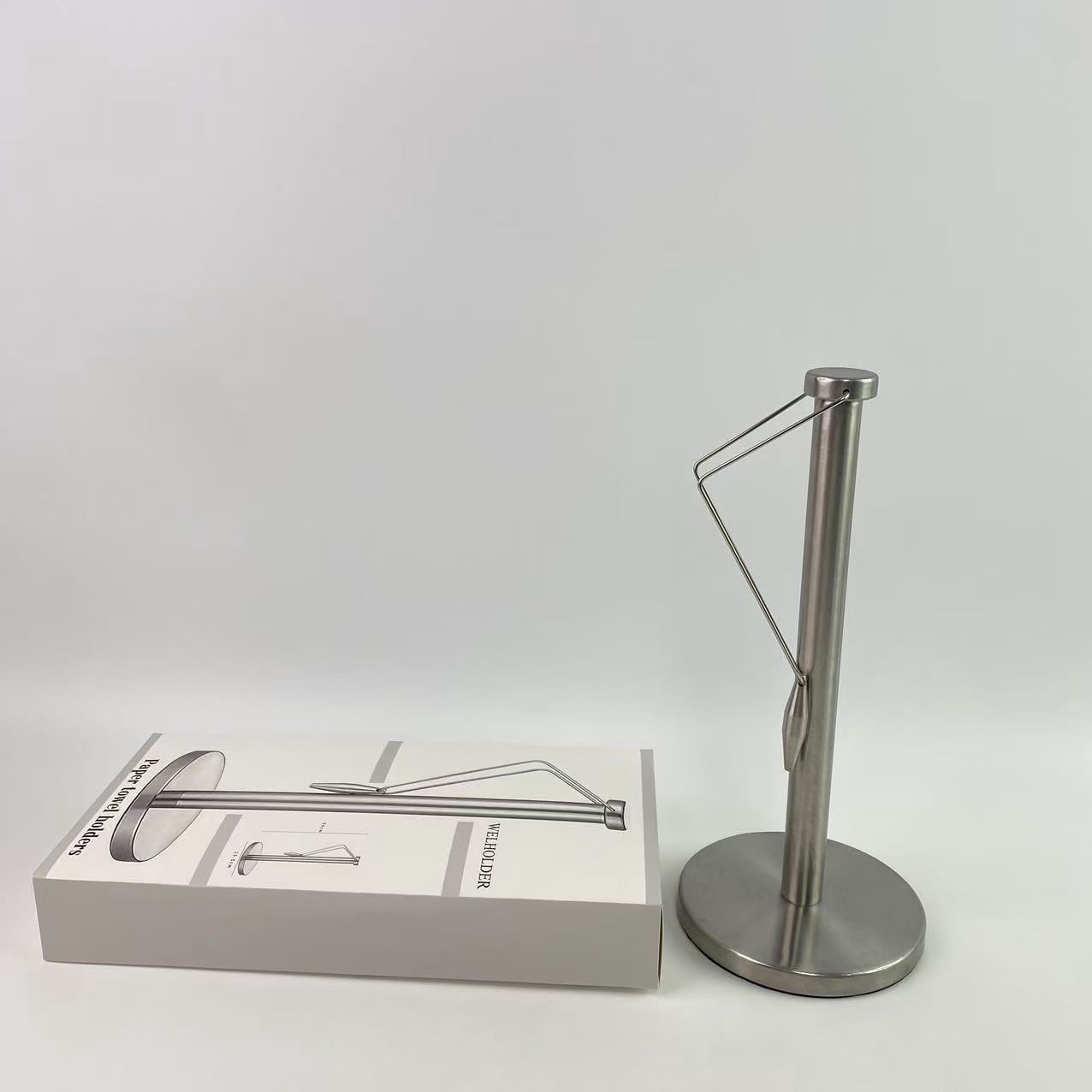 WELHOLDER Paper towel holders,Paper Towel Holder Stand Countertop with Heavy Weighted Stainless Steel Base, Free Standing Paper Towel Holder (Brushed Nickel)