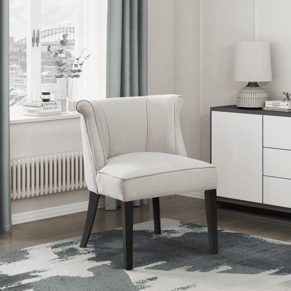 1-Piece Foam Cushion Seat with Beige Fabric and Espresso Finish Legs - Modern Curved Back Accent Chair