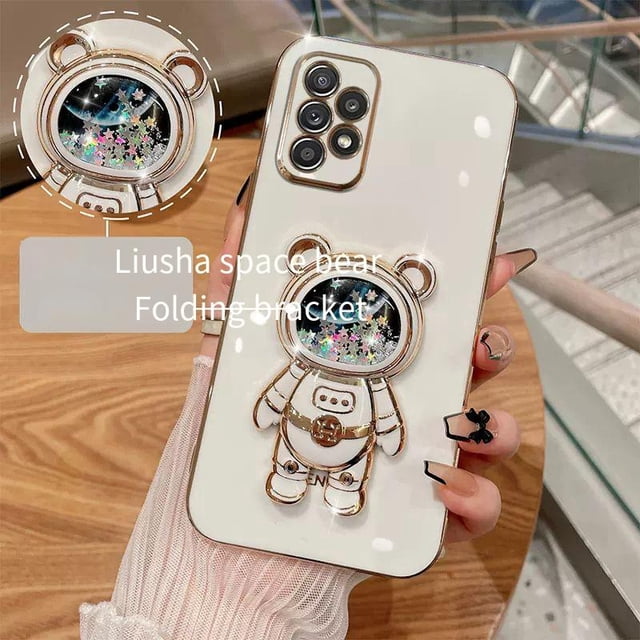 Funda de silicona con soporte para teléfono móvil Samsung Galaxy, cubierta de silicona con soporte de oso espacial para modelos A12, A22, A32, A42, A52, A72, A52S, A13, A33, A53, A73, A82, 4G y 5G Fivean unisex