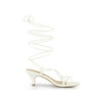 thumbnail image 3 of BLISSFUL STEP Easter Women's Strappy Lace Up Kitten Heels Sandals White (Size 9), 3 of 7