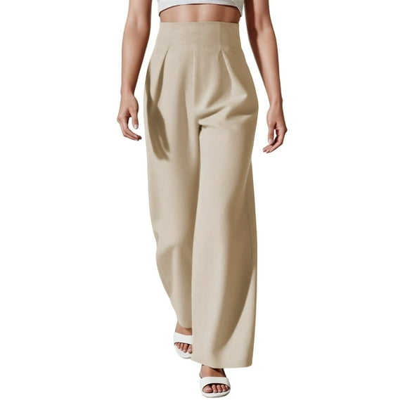 Hifoo Women's High Waisted Wide Leg Dress Pants Elegant Solid Color Casual Trousers Flowy Comfortable Stretch Business Formal Pant Joggers Daily Slacks Comfort