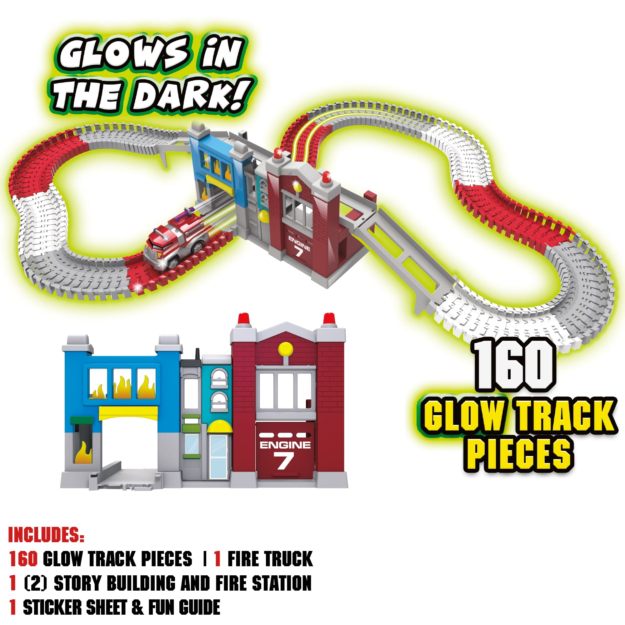 Ontel Magic Tracks Fire Inferno, Fire Truck with a 10ft Glow in The Dark Race Track, For Ages 3+