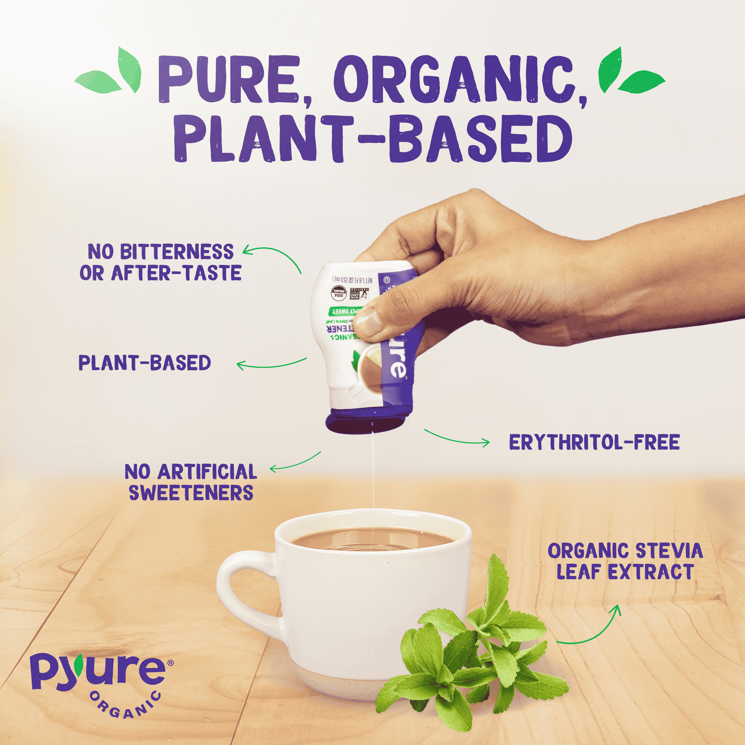 Pyure Organic Liquid Stevia Extract Sweetener – Zero Calorie, Sugar Free, Keto Friendly, Plant-Based Sugar Substitute – Non-GMO, Diabetic Friendly, Zero Carb, No Aftertaste – Simply Sweet – 1.8 fl oz