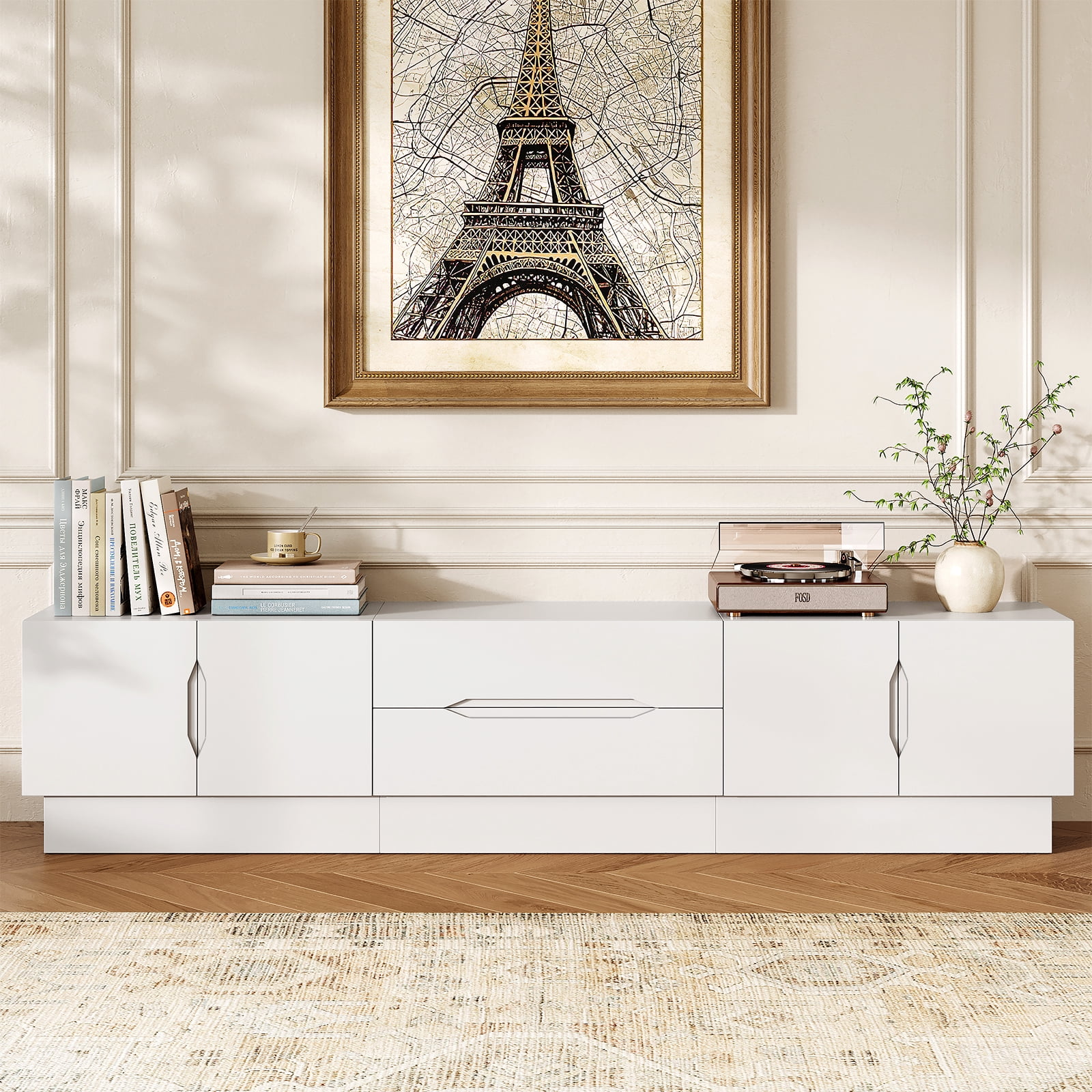 94.5" Wide Modern TV Stands with Storage, Wooden Media Console for Living Room, Bedroom, White