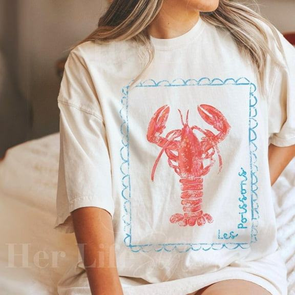 DOPASHIRT Lobster Graphic T-Shirt, French Coastal Distressed Tee, Oversized Coquette Shirt, Nautical Fisherman Style Unisex S-5XL Hot Trending Shirt, Vintage Birthday Gift