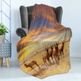 thumbnail image 4 of Safari Soft Flannel Fleece Throw Blanket, Antelope Crowd on Grassland at Sunset Tropic Exotic Savannahs Animals, Cozy Plush for Indoor and Outdoor Use, 70" x 90", Yellow Red Brown, by Ambesonne, 4 of 5
