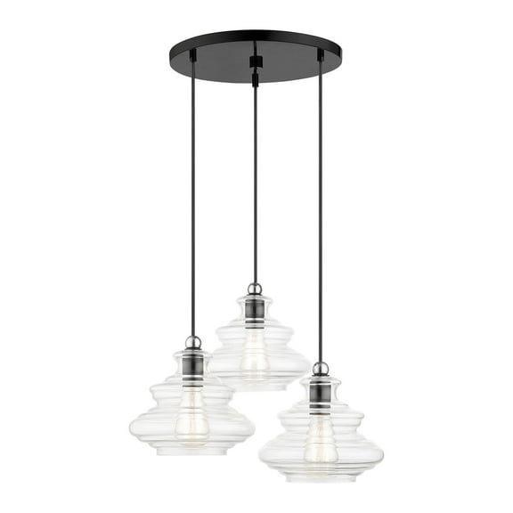 52833-68-Livex Lighting-Everett - 3 Light Pendant-15 Inches Tall and 20 Inches Wide-Shiny Black/Chrome Finish