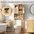 thumbnail image 6 of Hassch Over the Toilet/Washer Cabinet, 66.9" H Tall Bathroom Space Saver with 2 Rattan Doors, Modern Freestanding MDF Storage Organizer with Adjustable Shelf and Open Compartment, Natural, 6 of 10