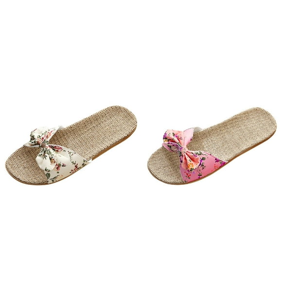 (2-Pack) Kcodviy Bowknot Female Flax Beach Glass Slippers for Women Sandals Flops Slipper Women Womens Bunny Slippers Flip Shoes Bohemia Women's S Platform Slippers for Women Slipper