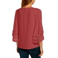 thumbnail image 4 of luvamia Blouse for Women Dressy V Neck Mesh Patchwork Tops Bell Sleeve Cranberry Tops Size L, 4 of 9