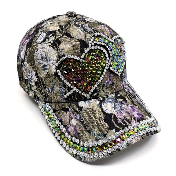 2Chique Boutique Women's Two Hearts Floral Printed Studded Fashion Cap